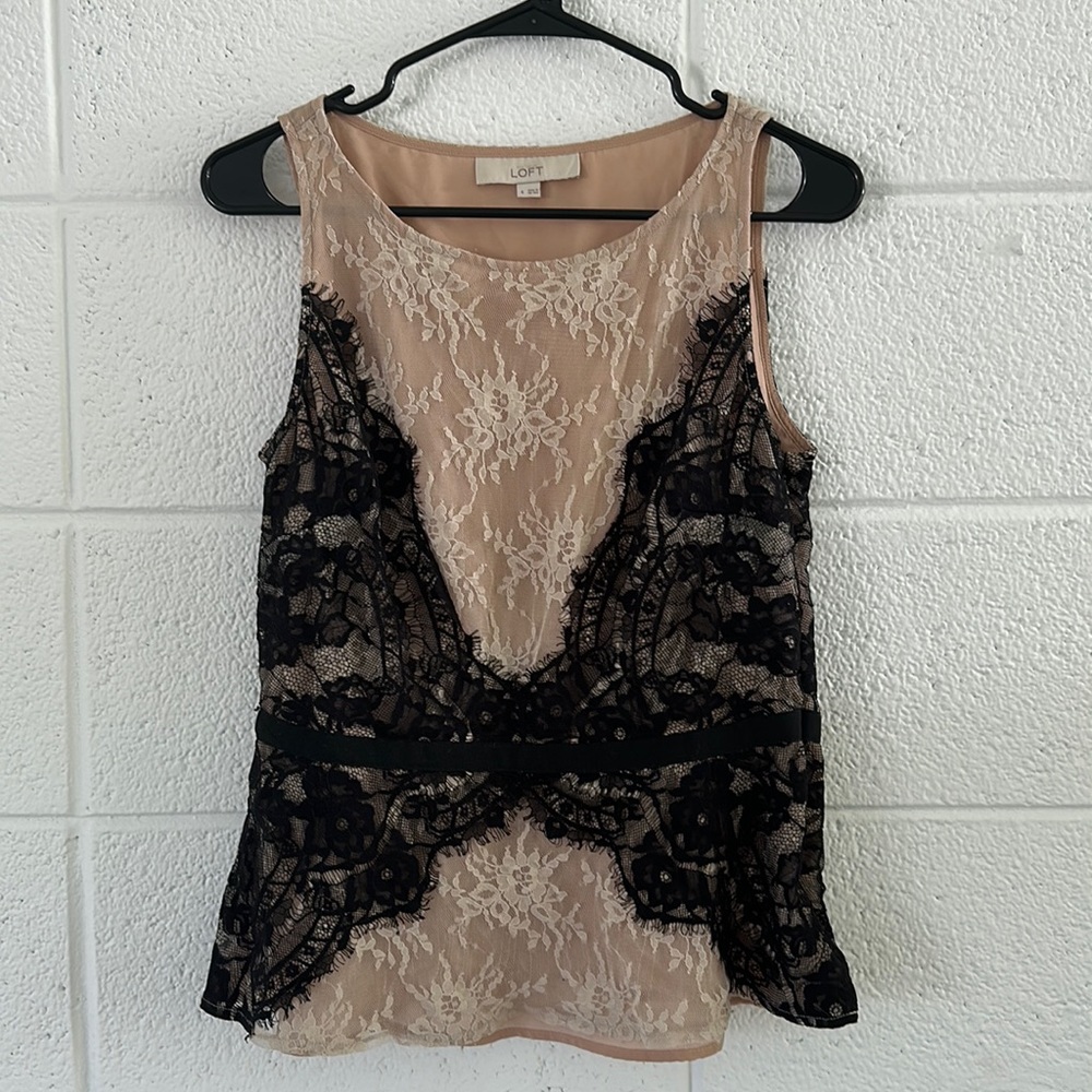 Loft black and beige lace tank top.